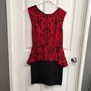 Iris Red and Black Patterned Mini Dress
